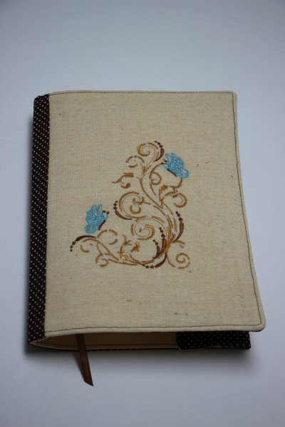 Nastavitelný obal na knihu  -  Vyšívaný modrý 